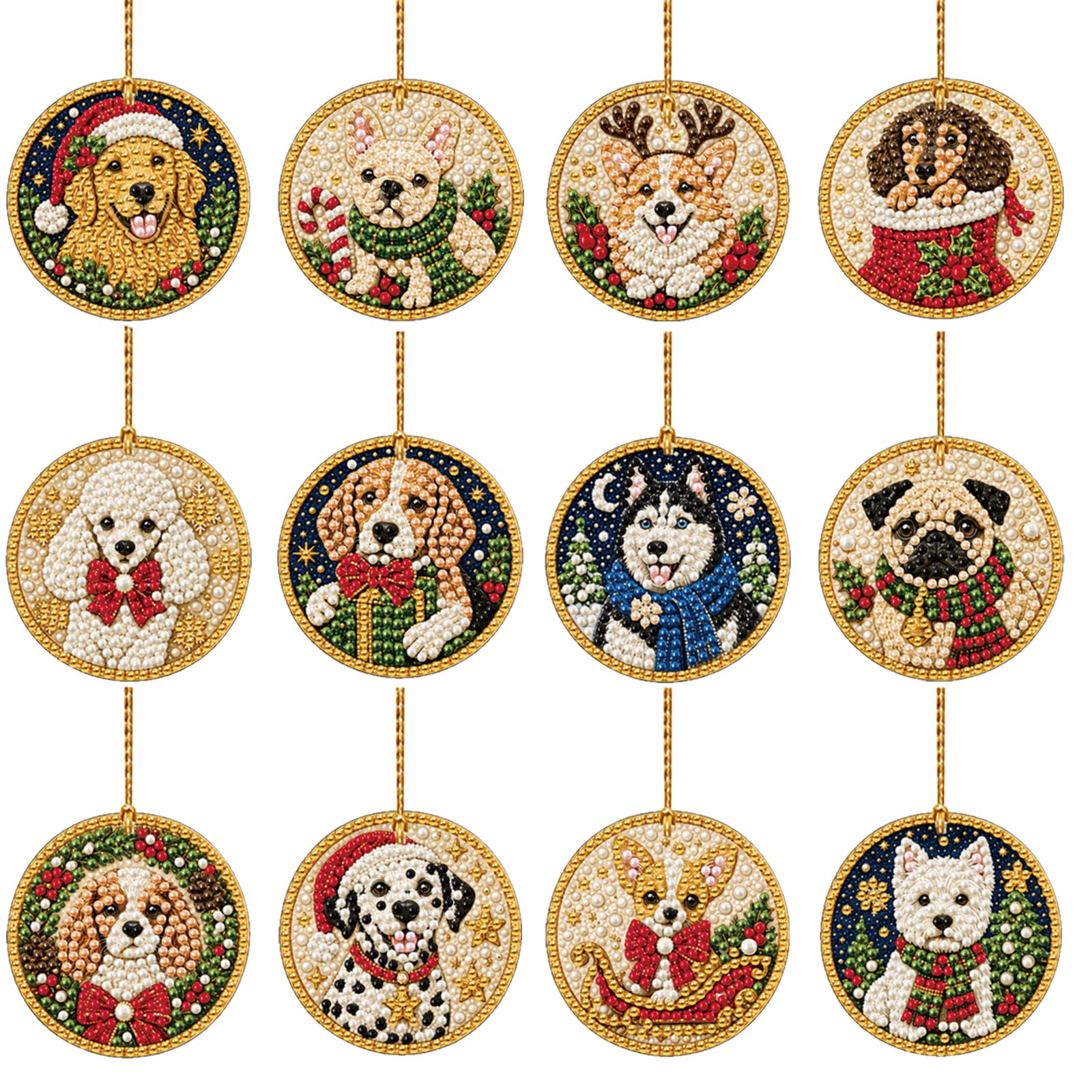 12Pcs Pearl Art Christmas Ornaments DIY Pearl Diamond Art Kits for Adults — image 1