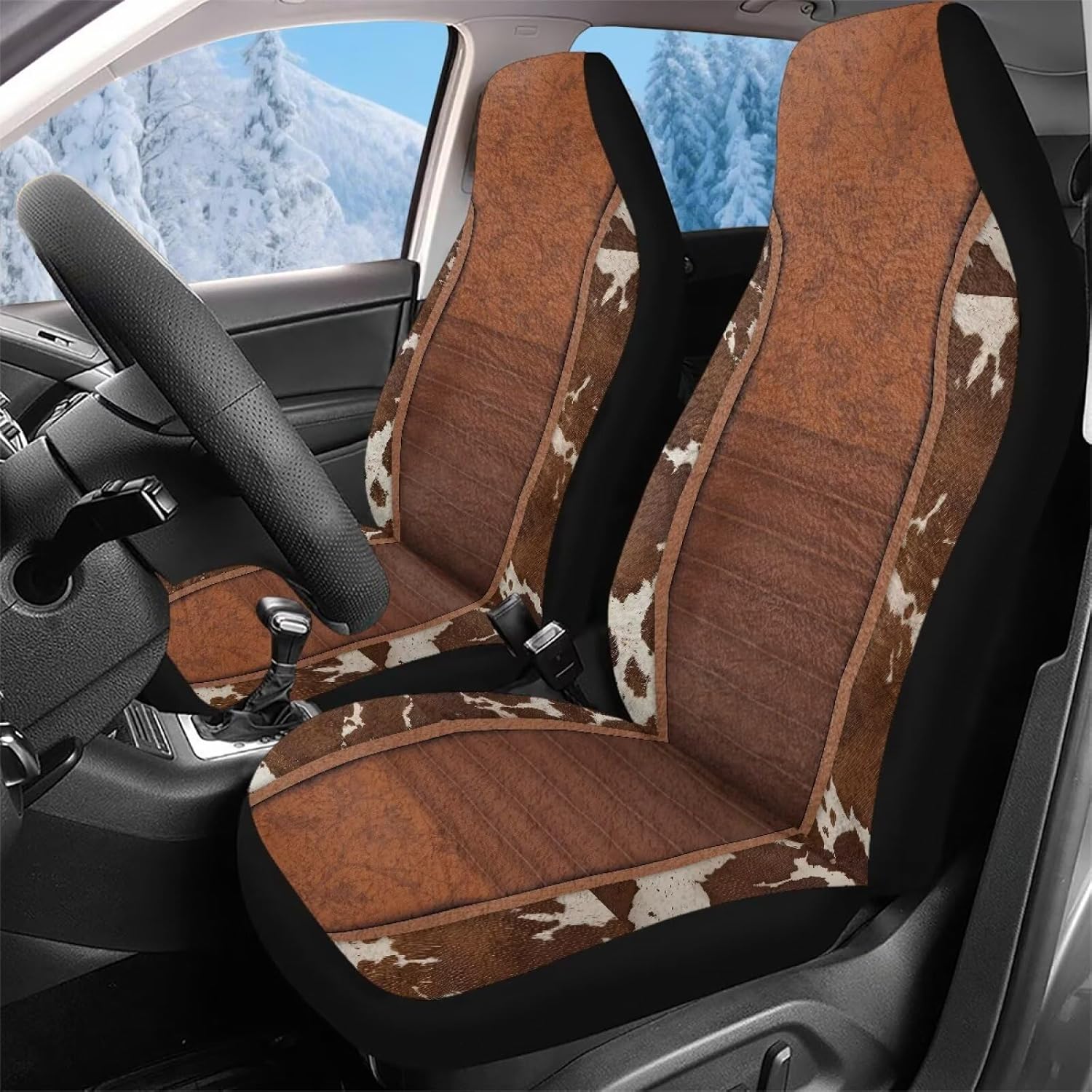 Bulopur Cow Print Auto Seat Covers Set of 2 Western Aztec Car Front Seat Covers Protectors Universal Thick Warm Auto Seats Cushion Cover & Accessories for Cars Truck SUV