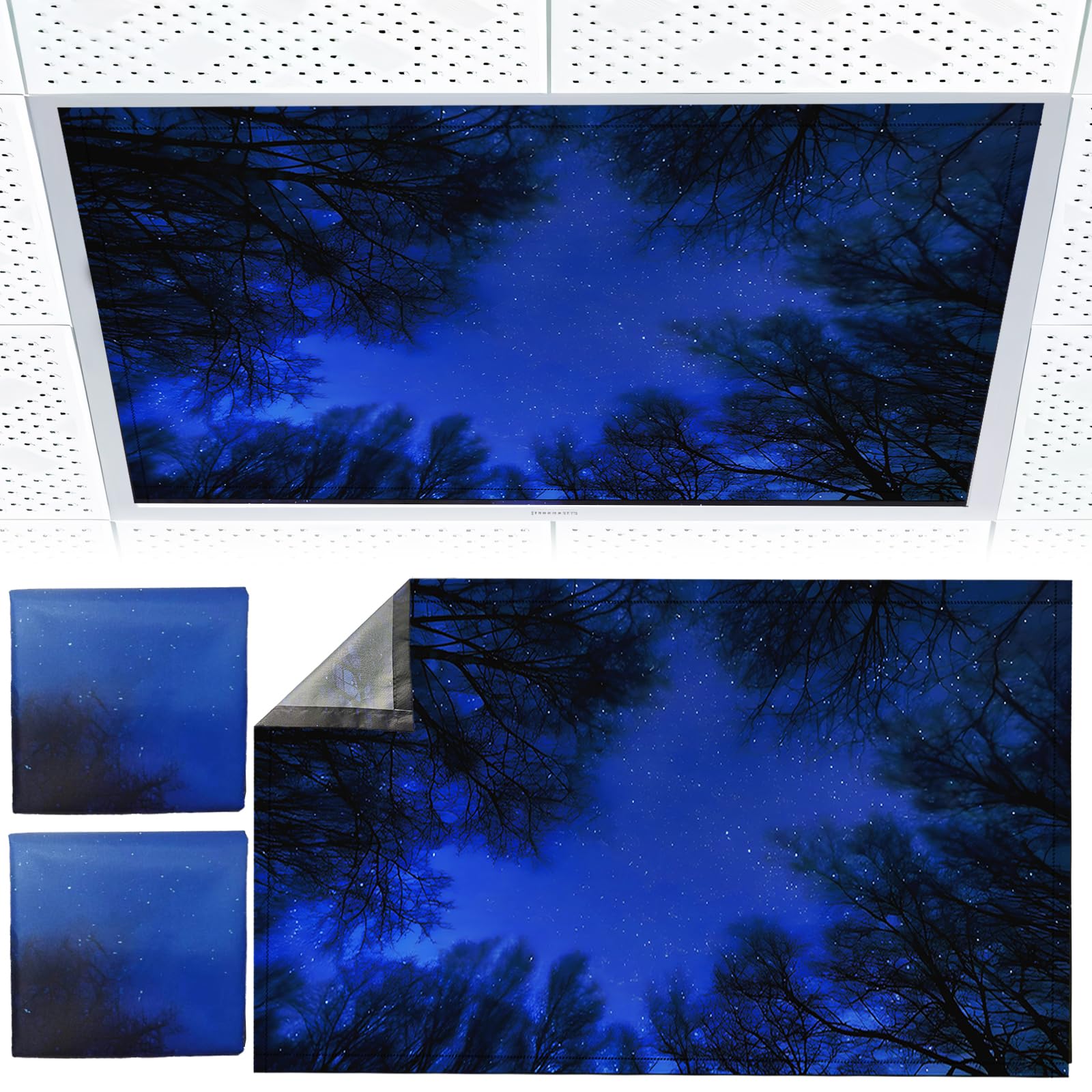 Torixqi 2pcs Fluorescent Light Covers - Light Covers for Ceiling Lights Classroom, Magnetic Light Filters for Office, Hospitals, Home 4 x 2 Feet (blue nebula) — image 1
