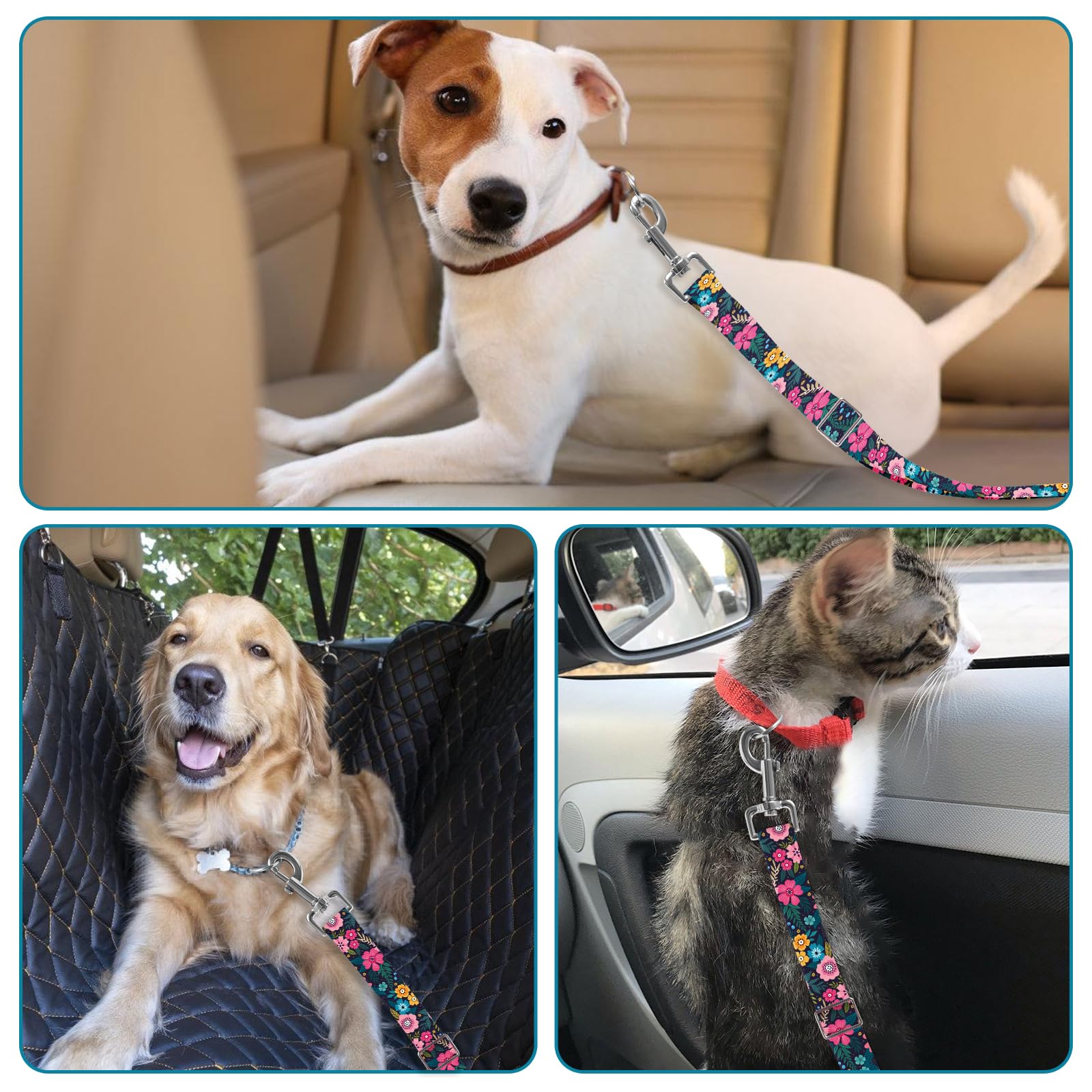 Adjustable pet cat and Dog car seat Belt，The Lanyard is Flexible and Adjustable from 20 to 33 inches (Floral) - image 6