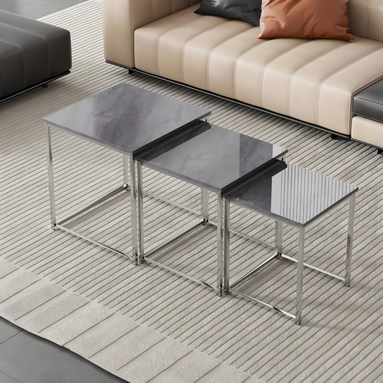 szfknd Set of 3 Nesting Coffee Tables for Living Room, Grey