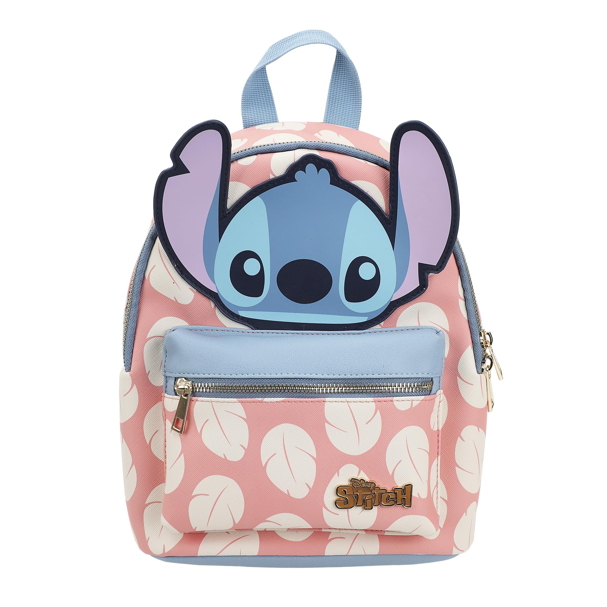 Disney Stitch Applique Character Head Pink Dress Pattern 10.6" Mini Backpack