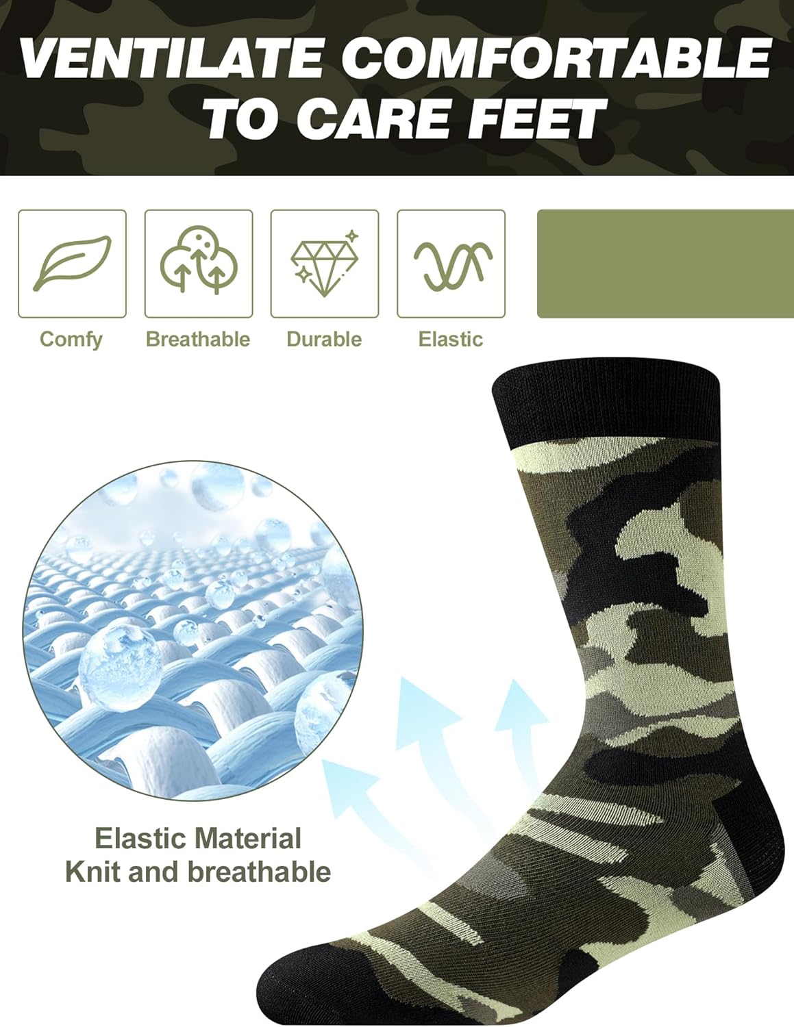 12 Pairs Camo Socks for Men Army Casual Crew Socks Military Gift Valentine Camo Lover Gifts for Husband Boyfriend - Image 5