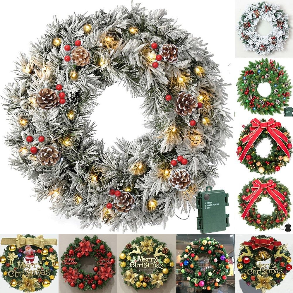 Corona de Navidad de 60 cm con diseño de linterna, guirnalda festiva de vid para decoración de puerta de pared, adorno de Navidad artificial