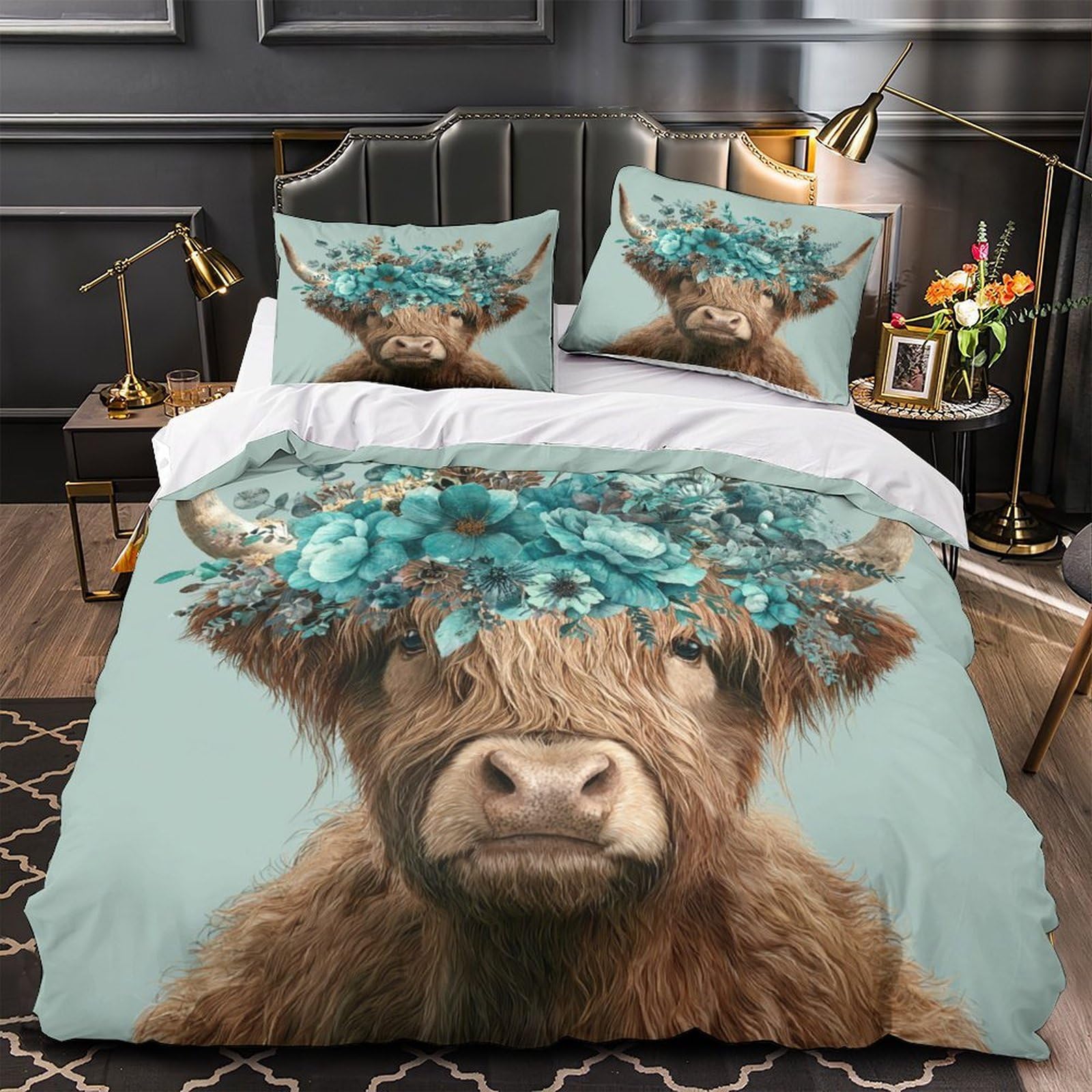 Parure de lit Vache des Highlands 135x200 microfibre et fermeture éclair