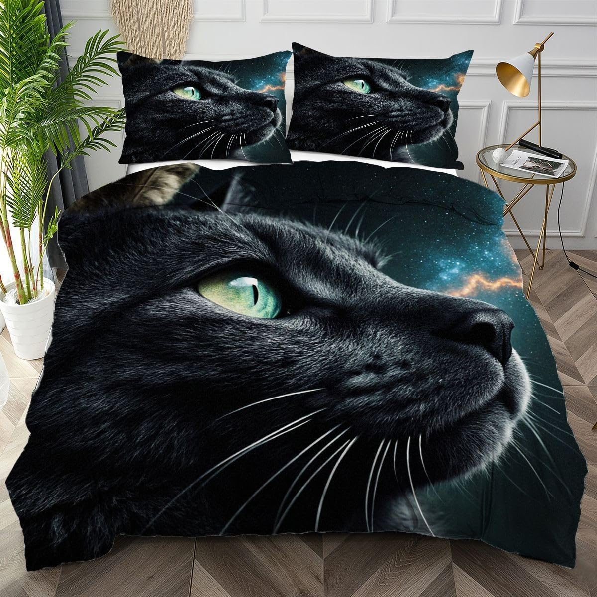 Housse de couette 200x200 chat noir infroissable et facile à maintenir