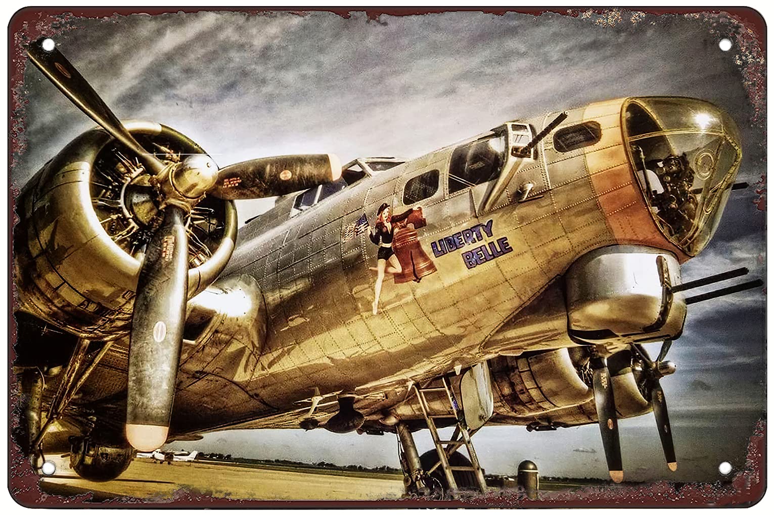 Antique tin Mark Military Aircraft-Vintage Metal Tin Sign Warning Sign Gift Garden Yard Sign Festival Decoration Family Farm Garage Art Wall Sign 5.5x8inch