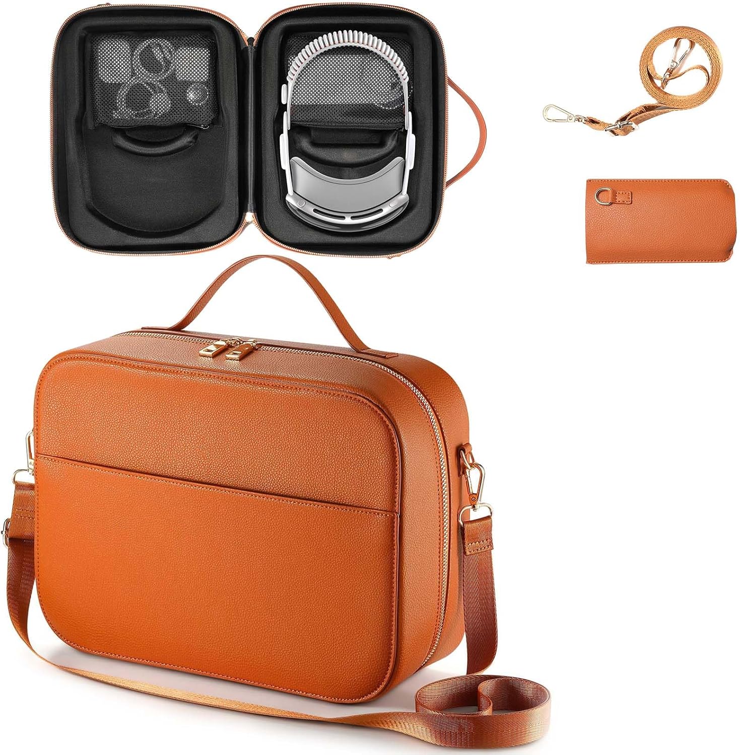 Leather Carrying case for Apple Vision Pro - Hard Shell Protection for Apple Vision Pro Accessories，Suitable for Travel and Home Storage，VR Waterproof，Comes with a Power Bank Storage Bag.