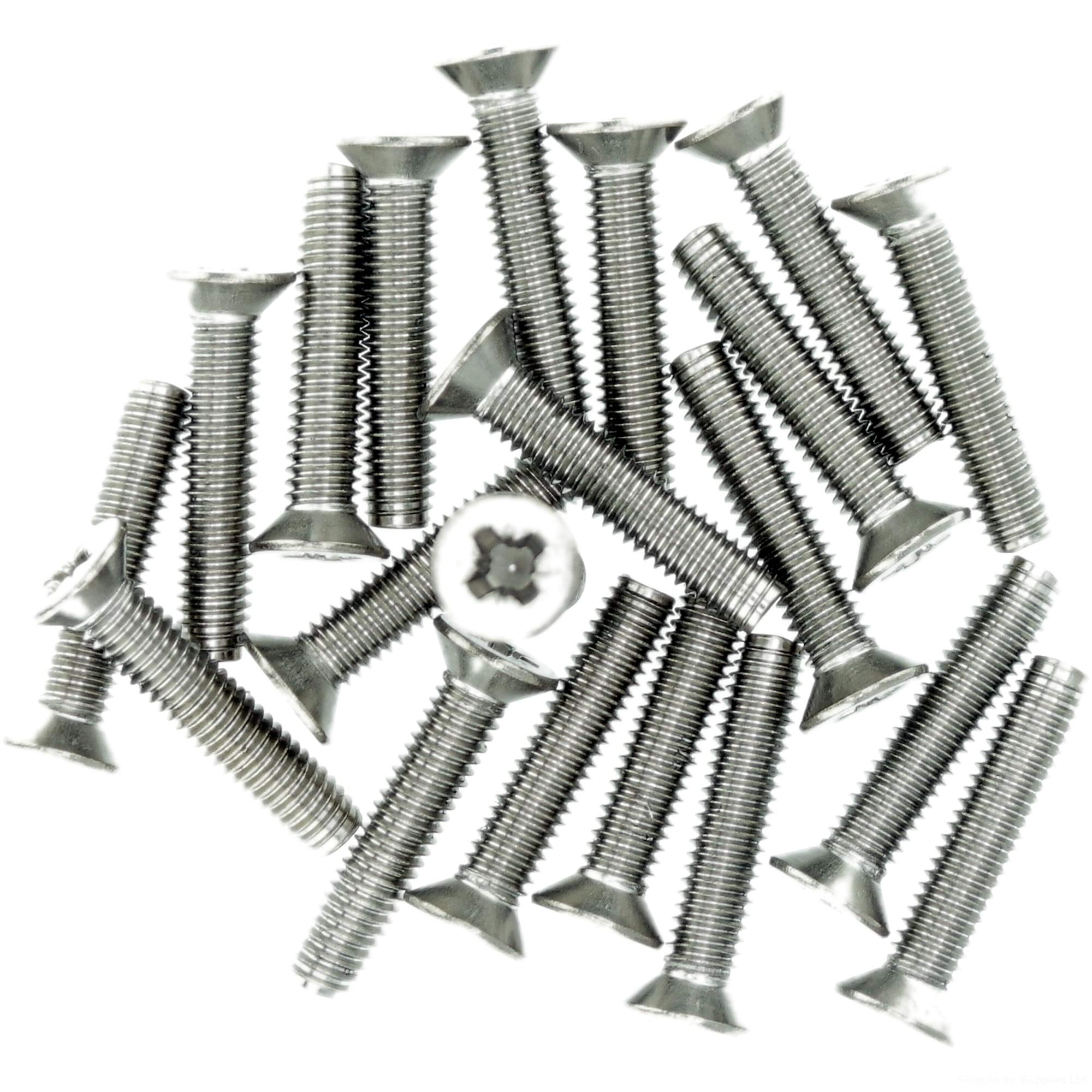 Singularity Supplies M4 (4Mm X 25Mm) Pozi Countersunk Thread Rolling Screw - Stainless Steel (A2) (Pack Of 20)