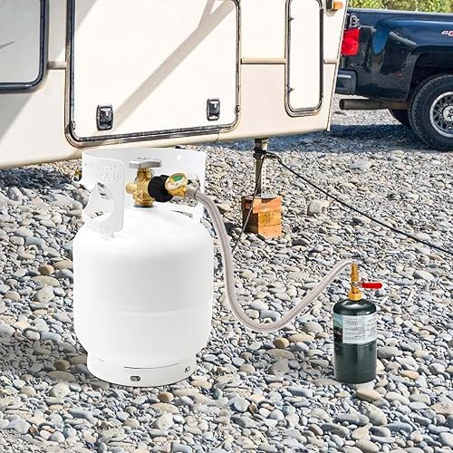 Miniatura 5 de Adaptador de repuesto de propano para tanques de 1 libra, manguera de extensión de propano de acero inoxidable de 3 pies con válvula de