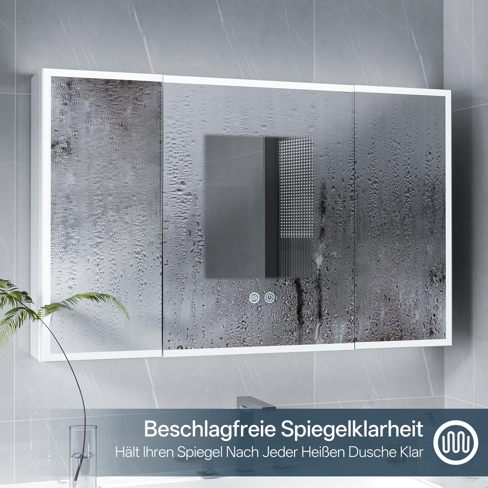 HySail Spiegelschrank Bad mit Beleuchtung, 3 Farbtemperaturen & Dimmbare Helligkeit, 95x60x14 cm Badezimmer Spiegelschrank mit Touch-Schalter, Anti-Beschlag & Steckdose, Komplett Vormontiert