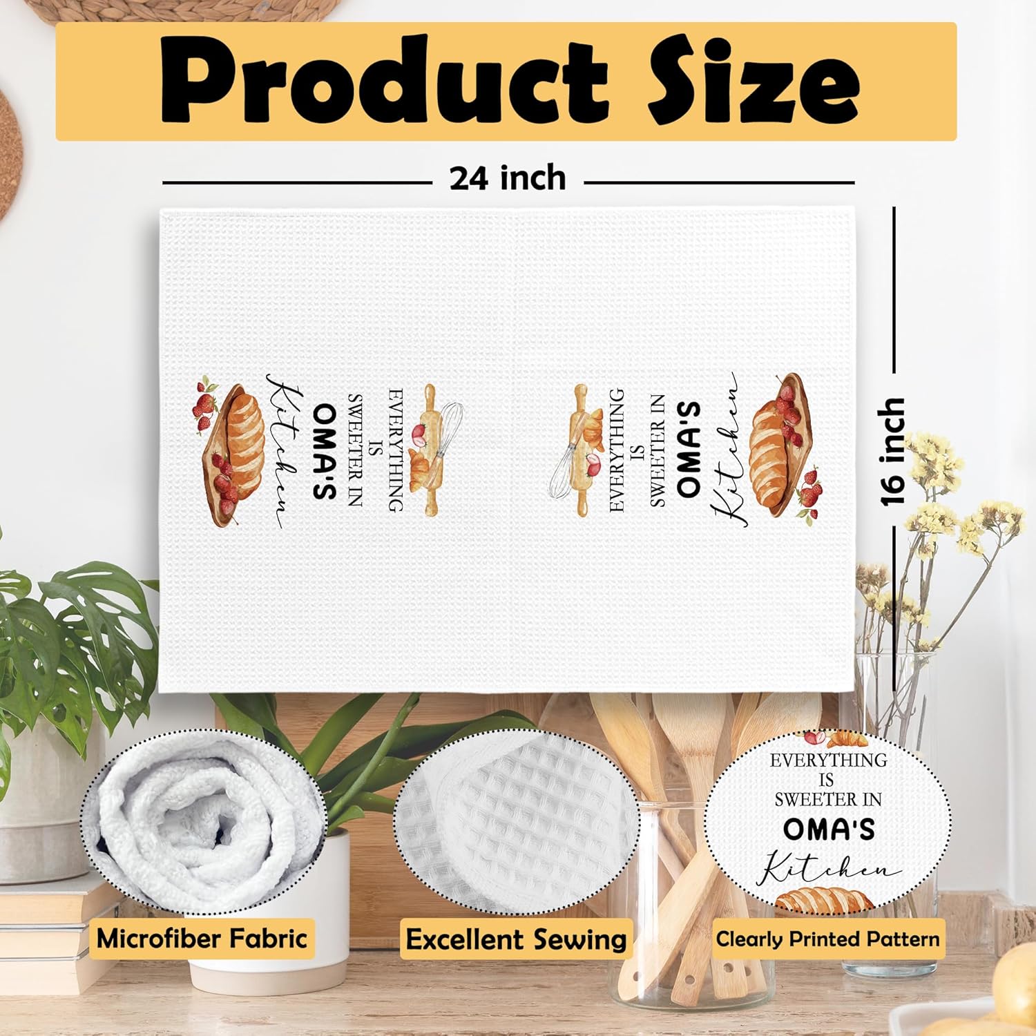 Oma Gifts Kitchen Towels, Grandma Gift for Grandmother, Grandma Gifts from Grandkids Grandchildren, Everything is Sweeter in Oma's Kitchen Decorative Tea Towel Dish Towels 16x24 Inch - Image 6