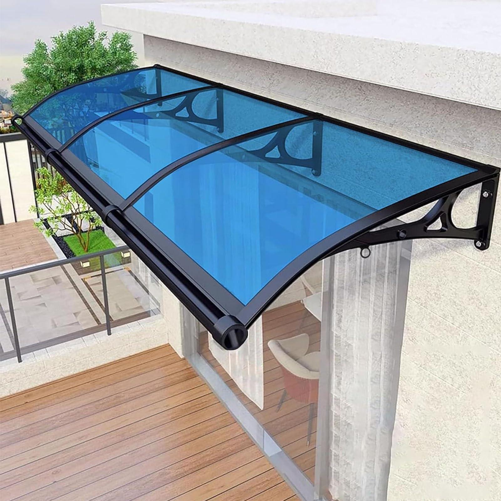 Baldacchino per porta in lega di alluminio, impermeabile, in policarbonato, per pioggia e protezione UV, perfetta per portico, patio, terrazza, blu, 100 x 100 cm