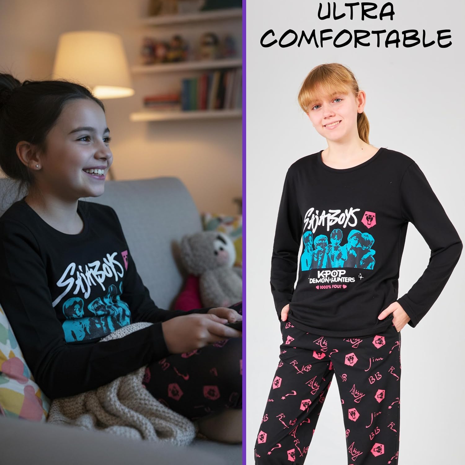 KPop Demon Hunters 2 Pc Pajamas Girls Teens 5–14 Yrs Officially Licensed T Shirt PJ Pants Huntrix Saja Boys Gifts for Girls - Image 4