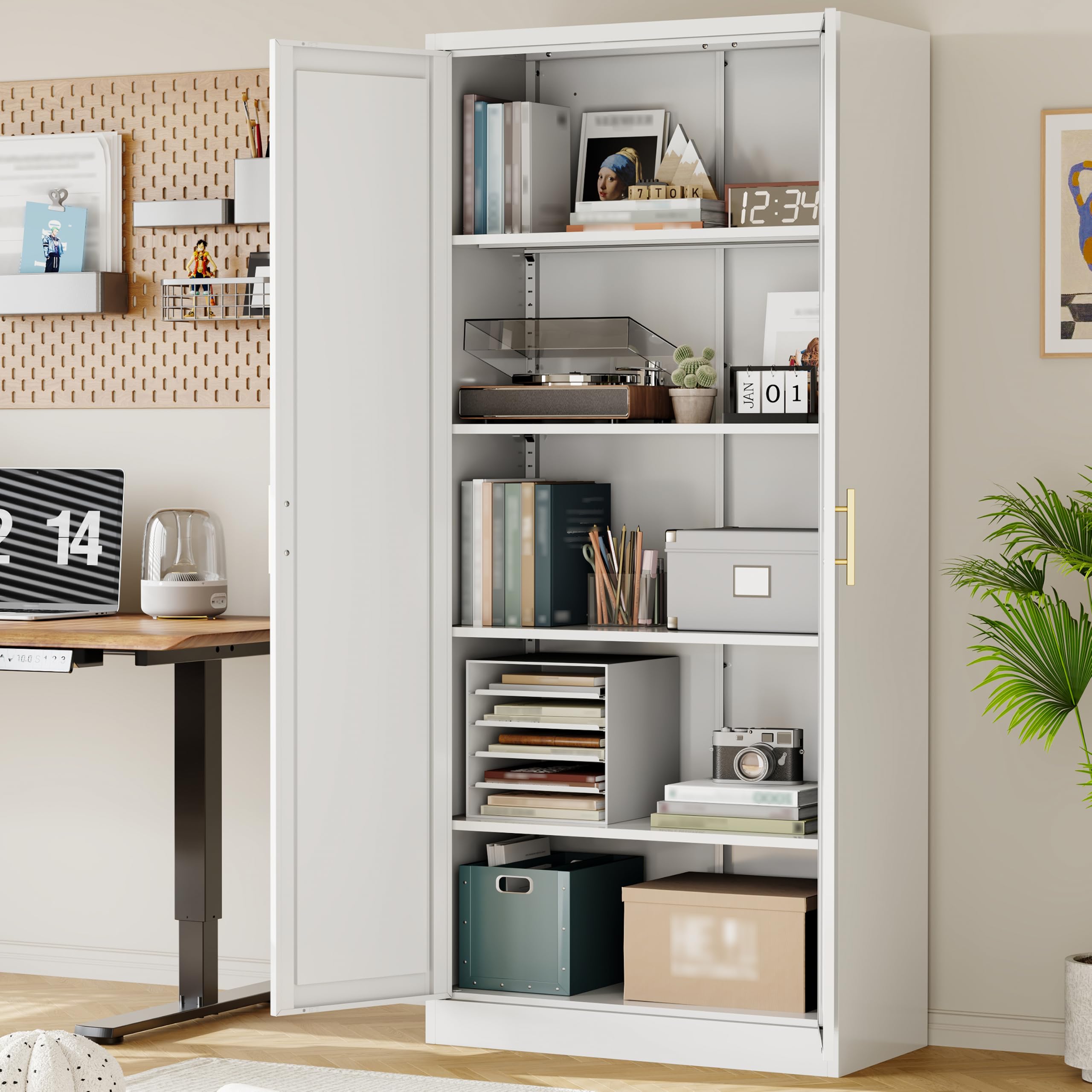 Metallschrank Mehrzweckschrank 5 Ebenen Weiß 180 x 75 x 35 cm