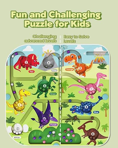 Miniatura 5 de Laberinto magnético de colores y números, juguetes Montessori de dinosaurios para niños de 3 años en adelante, habilidades motoras finas,