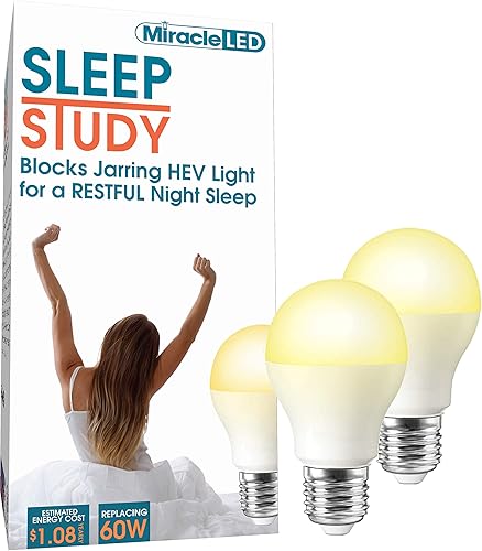Miracle LED Bombilla de bloqueo de luz azul de 9 W Sleep Study para ayudar a relajarse y relajarse a la hora de acostarse (paquete de 2), brillo