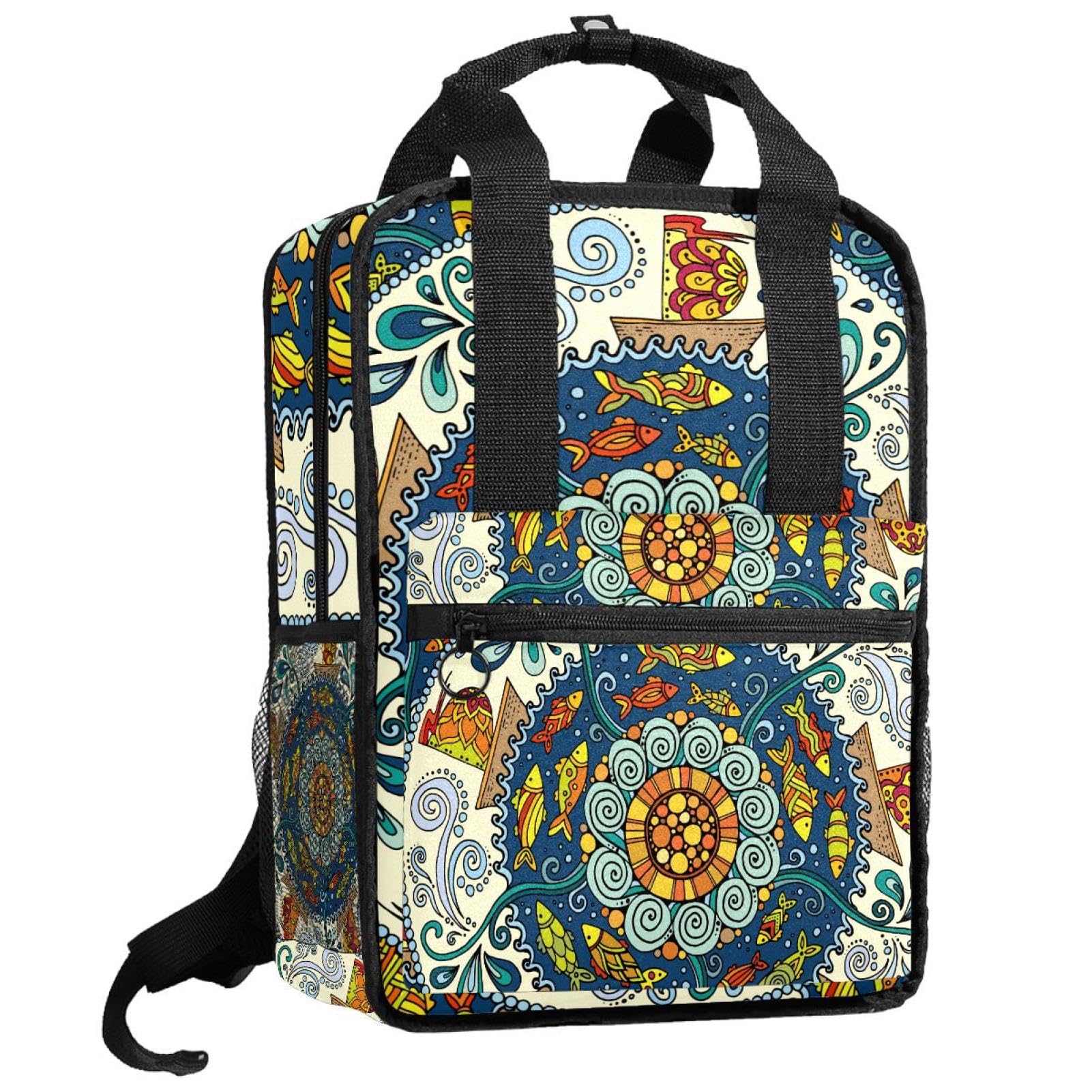 Sac à dos mandala abstrait multicolore de taille idéale 35.5 cm - 8
