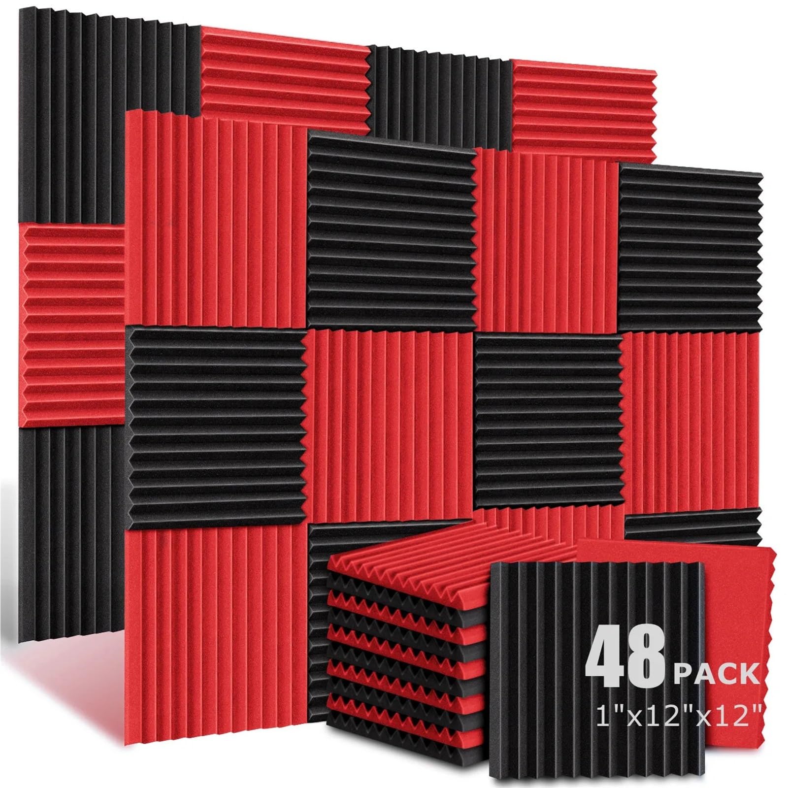 Paneles de espuma acústica, tejas cuña insonorización, paneles estudio, tratamiento aislamiento acústico Para amortiguar el sonido(24Black 24Grey)