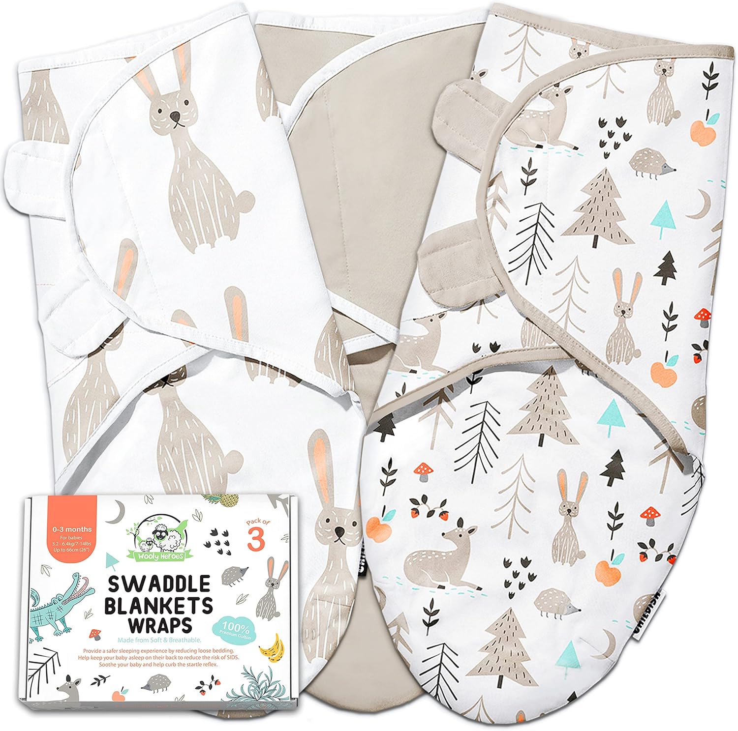 WOOLY HEROES Newborn Swaddle Blankets 100 Cotton Baby