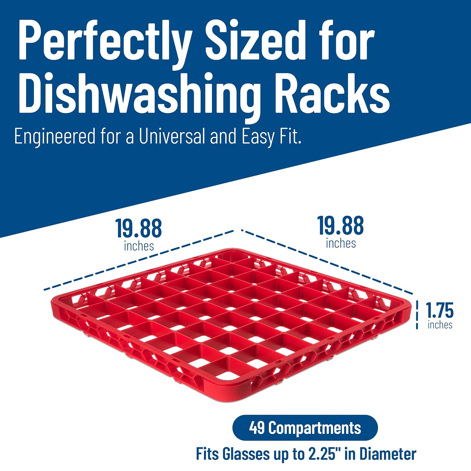 Carlisle FoodService Products OptiClean Color Coded 36-Compartment Divided Glass Rack Extender for Commercial Dishwashers – Fits Narrow Stemware, 2.94" x 2.94" Diameter – 2.75", Red