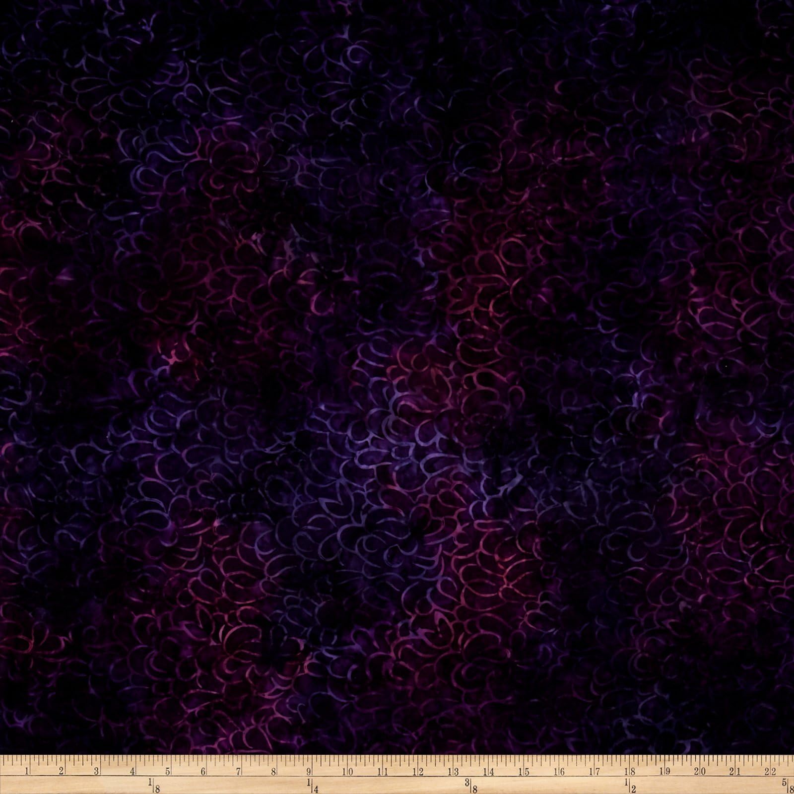 Malam Batiks Packed Petals Eggplant, Fabric by the Yard
