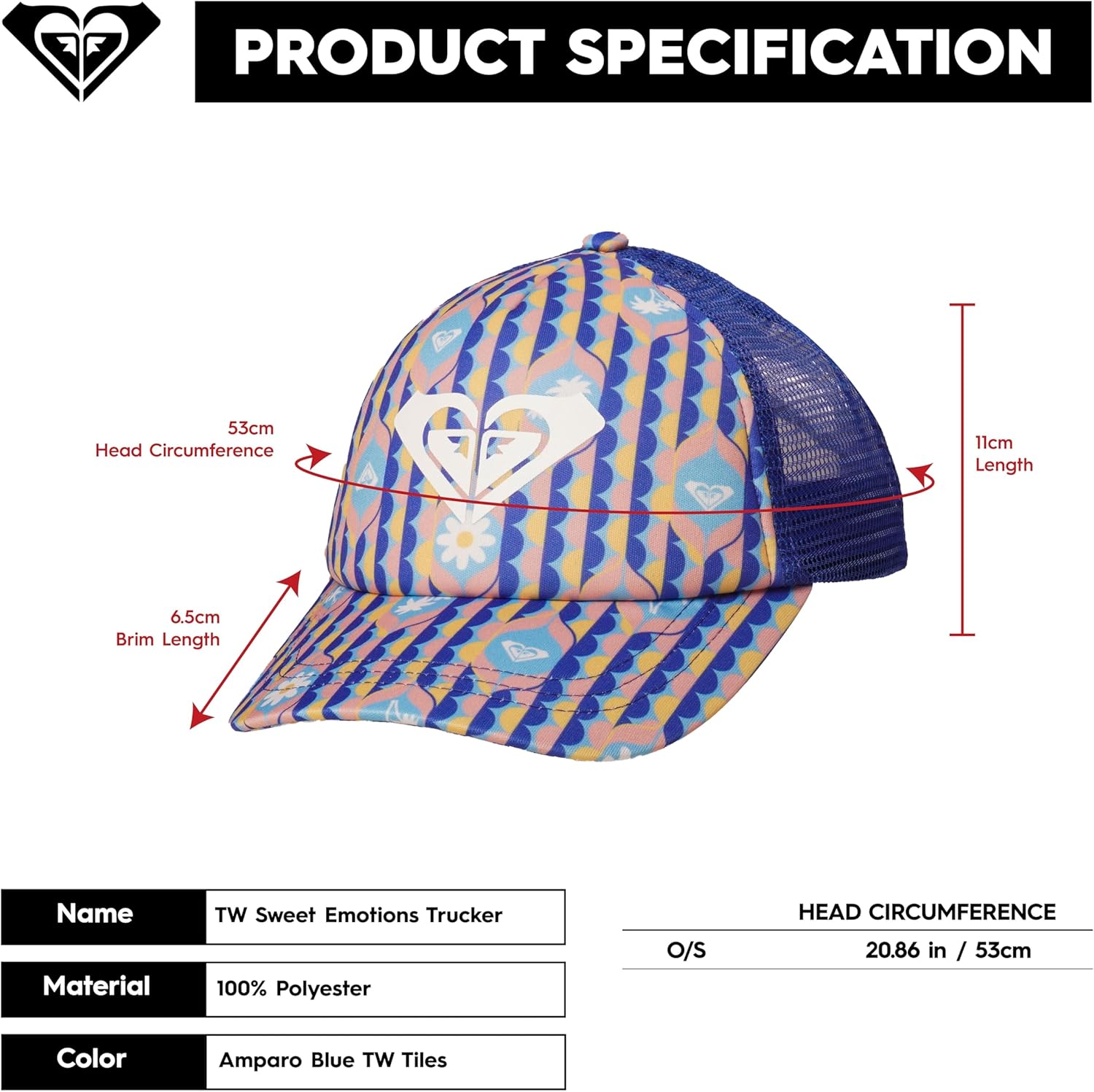 Roxy Girl's Sweet Emotions Trucker Hat – Adjustable Summer Cap with Mesh Back, Lightweight and Breathable - Image 6