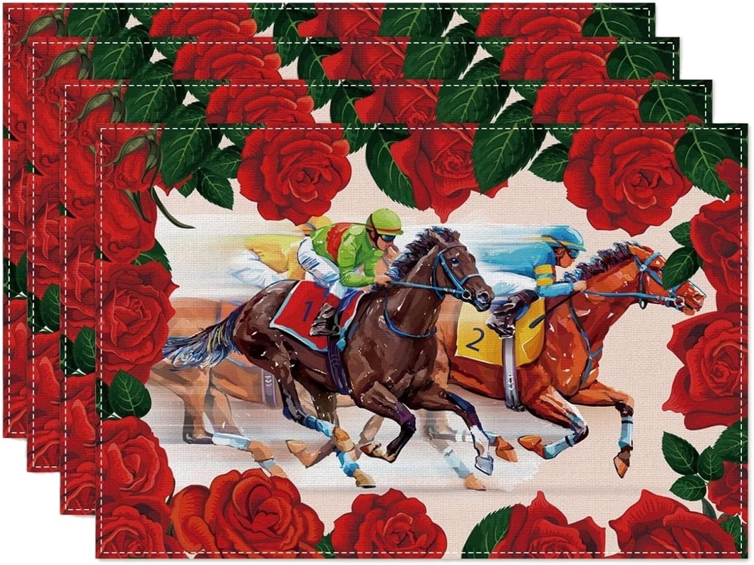 Run for The Roses Kentucky Placemats for Table, 12x18 Inch Sports Derby Horse Racing Holiday Rustic Vintage Table Mats Set of 4(1p)