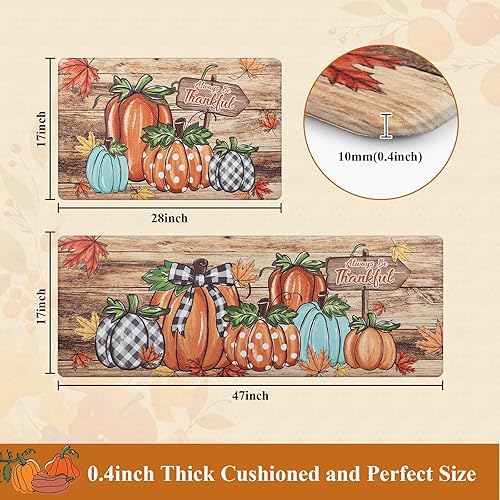 Miniatura 2 de U'Artlines Tapete de cocina de otoño, antifatiga, acolchado, cómodo, tapete de escritorio de pie, tapete de cocina de calabaza colorida para piso,