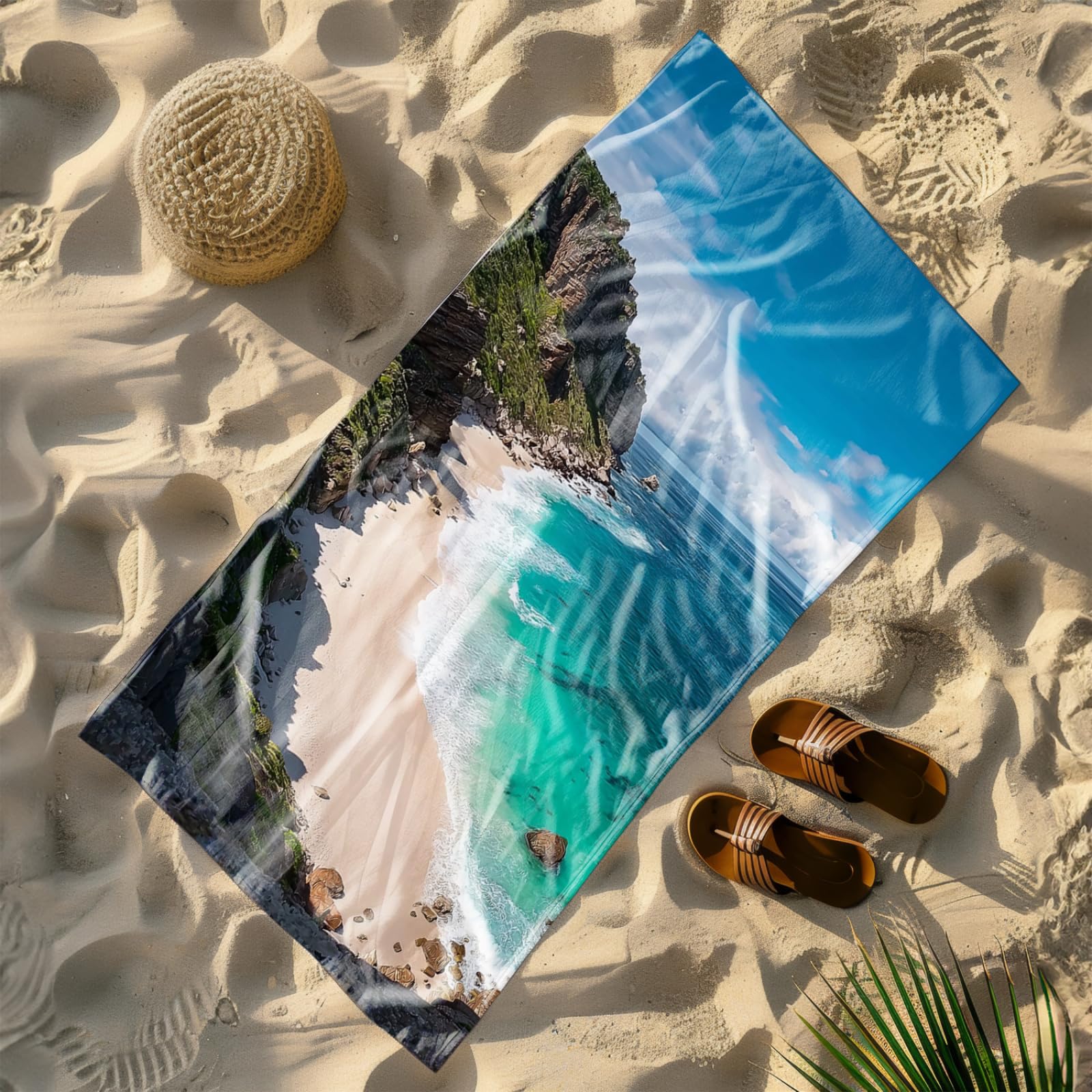 Telo Mare Microfibra 210x230 Oceano Pietra Blu Telo Spiaggia Grande Antisabbia,XXL Asciugamano Mare, Asciugatura Rapida, Stuoia Spiaggia Leggero E Portatile