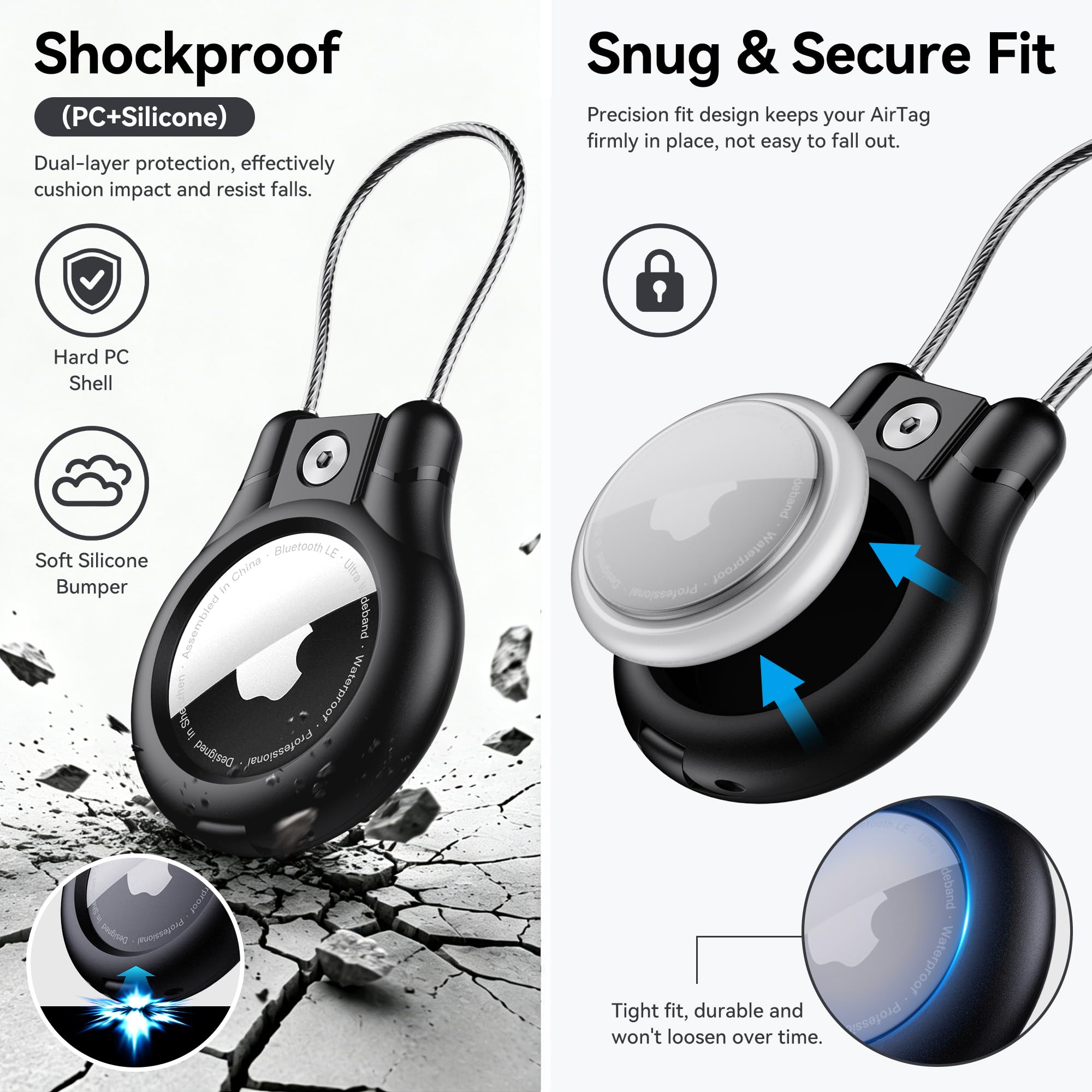 für Airtag Schlüsselanhänger 4er Pack,für Apple airtag 2 Secure Halter mit Kabel,wasserdichte Airtag 2 Generation Hülle für Gepäck,Schlüsselring,Schlüssel,Gepäckanhänger, Rucksack