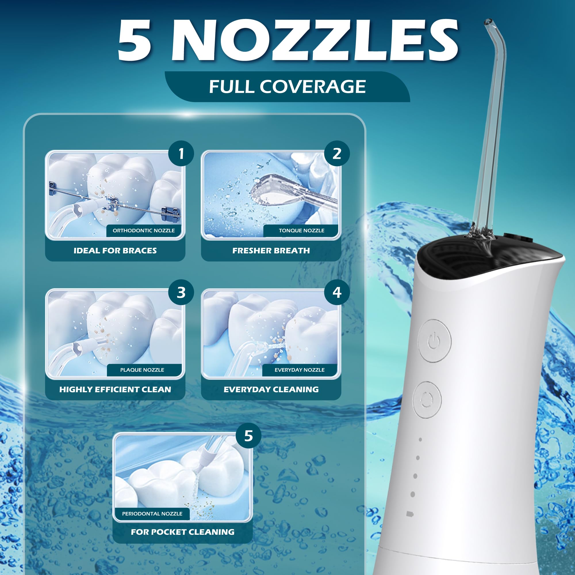 Watchful Hilo dental inalámbrico, 4 modos, IPX7 impermeable, recargable con batería de 30 días