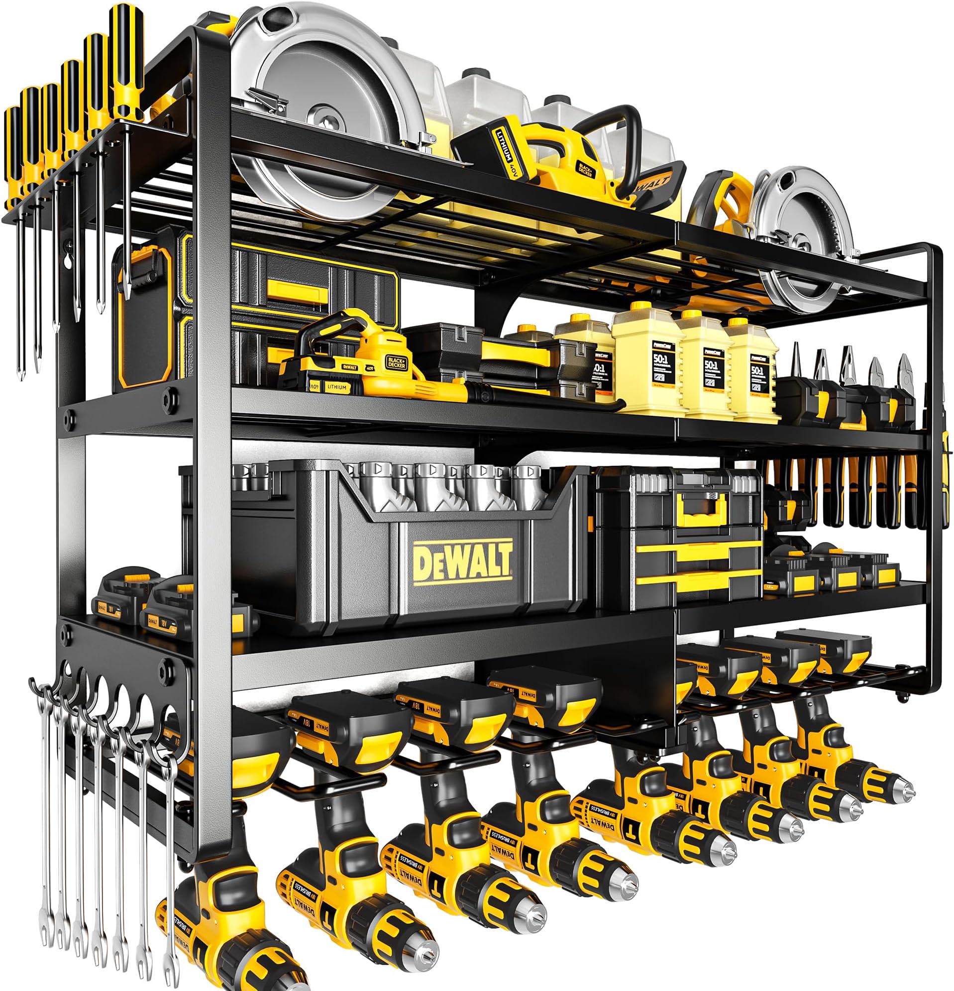 Large Power Tool Organizer Wall Mount, Heavy Duty Widen Drill Holder, 4 Layers Cordless Tool Storage Rack, Utility Racks Shelf for Garage