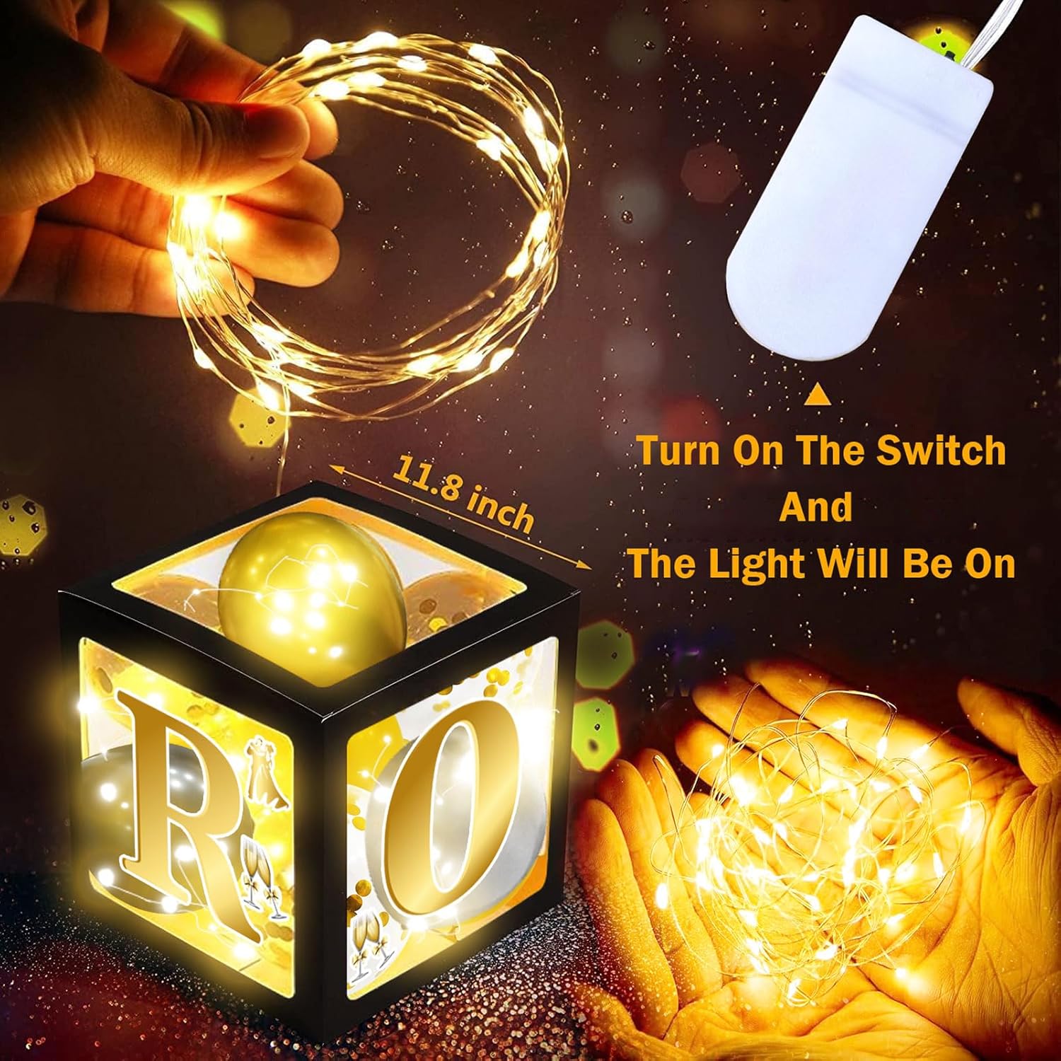 100Pcs Prom 2026 Balloon Boxes Decorations with LED Lights Black and Gold Prom Decorations for Party 2026 Graduation Party Supplies