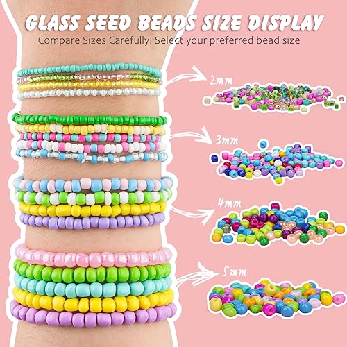 Miniatura 3 de Juego de pulseras de la amistad de cuentas de cristal de 0.157 in, 15500 unidades, 96 colores, 60, cuentas pequeñas para hacer pulseras, pulseras de