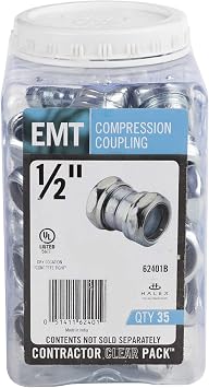 Halex, 1/2 in. Electrical Metallic Tube (EMT) Compression Coupling , 62401B, 35 per pack