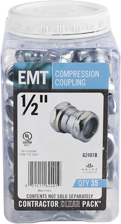Halex, 1/2 in. Electrical Metallic Tube (EMT) Compression Coupling , 62401B, 35 per pack