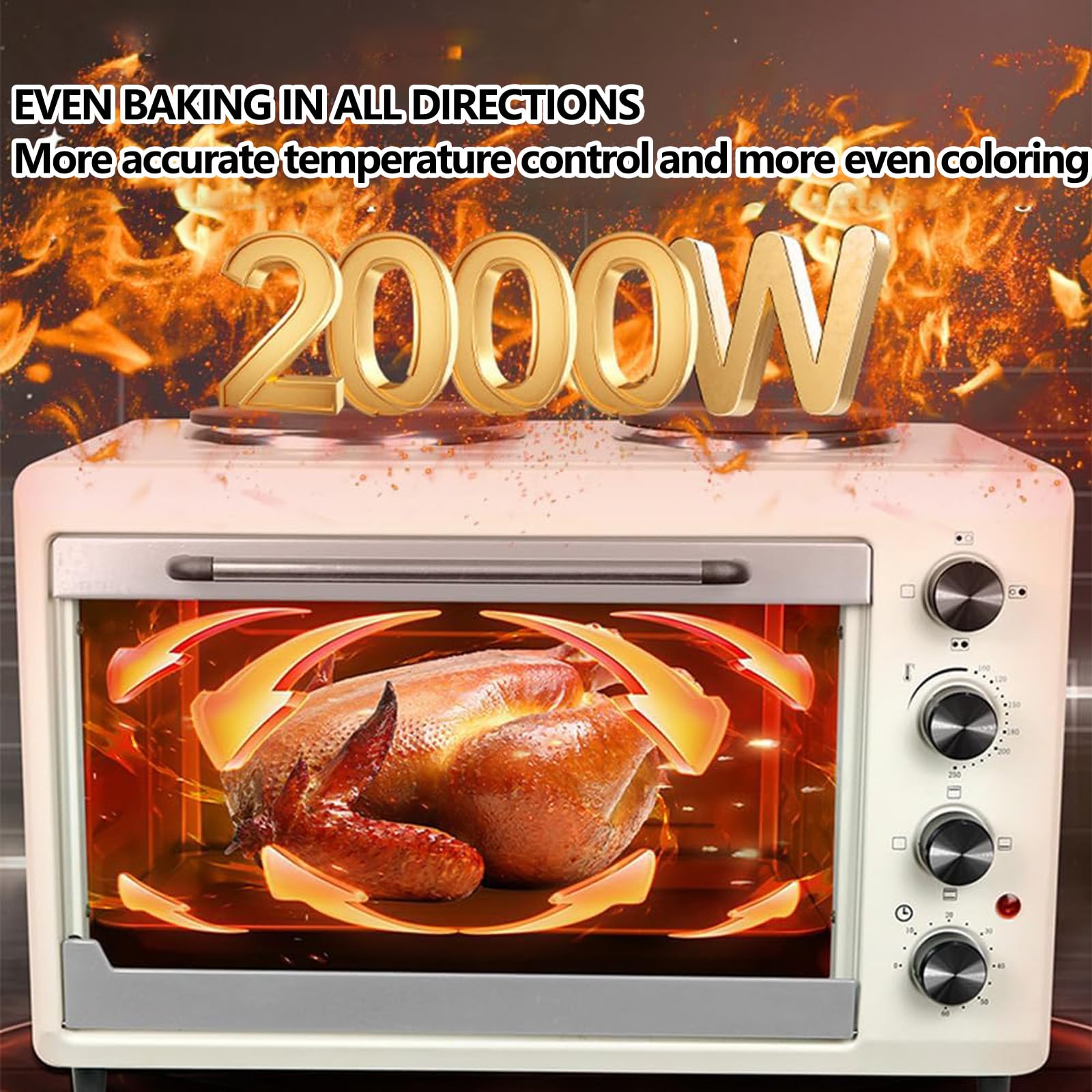 „Piekarnik blatu 2000 W, Mini 56L Elektryczny piekarnik z i regulowaną temperaturą i timerem, multi -funkcyjna kuchenka blatowa do pieczenia grilliny do pieczenia