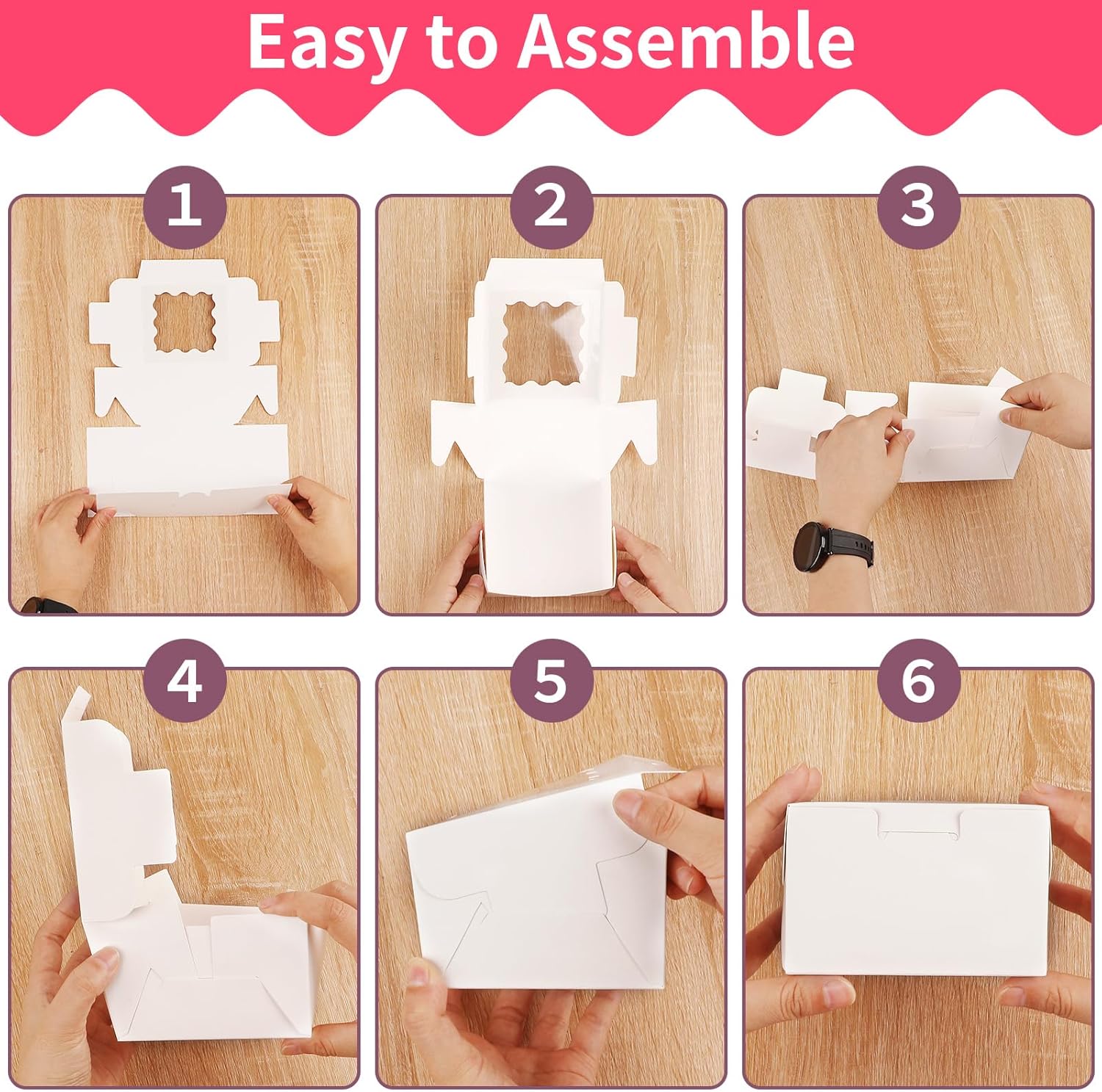 White Cookie Boxes, 4x4x2.5 Inches Bakery Boxes with Window, for