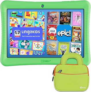 Contixo K102 10" Kids Tablet Bundle - HD Learning Tablet & Sleeve Bag for Kids Ages 3-7, Includes Disney eBooks ($350 Value), Parental Controls, Dual Camera, Android OS - Green