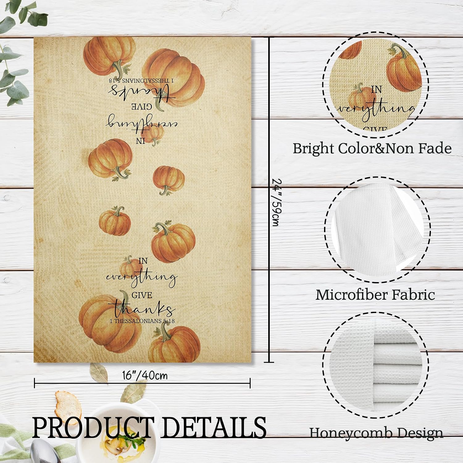Voatok Fall Christian Thanksgiving Kitchen Towels Set of 2 16x24 Inch