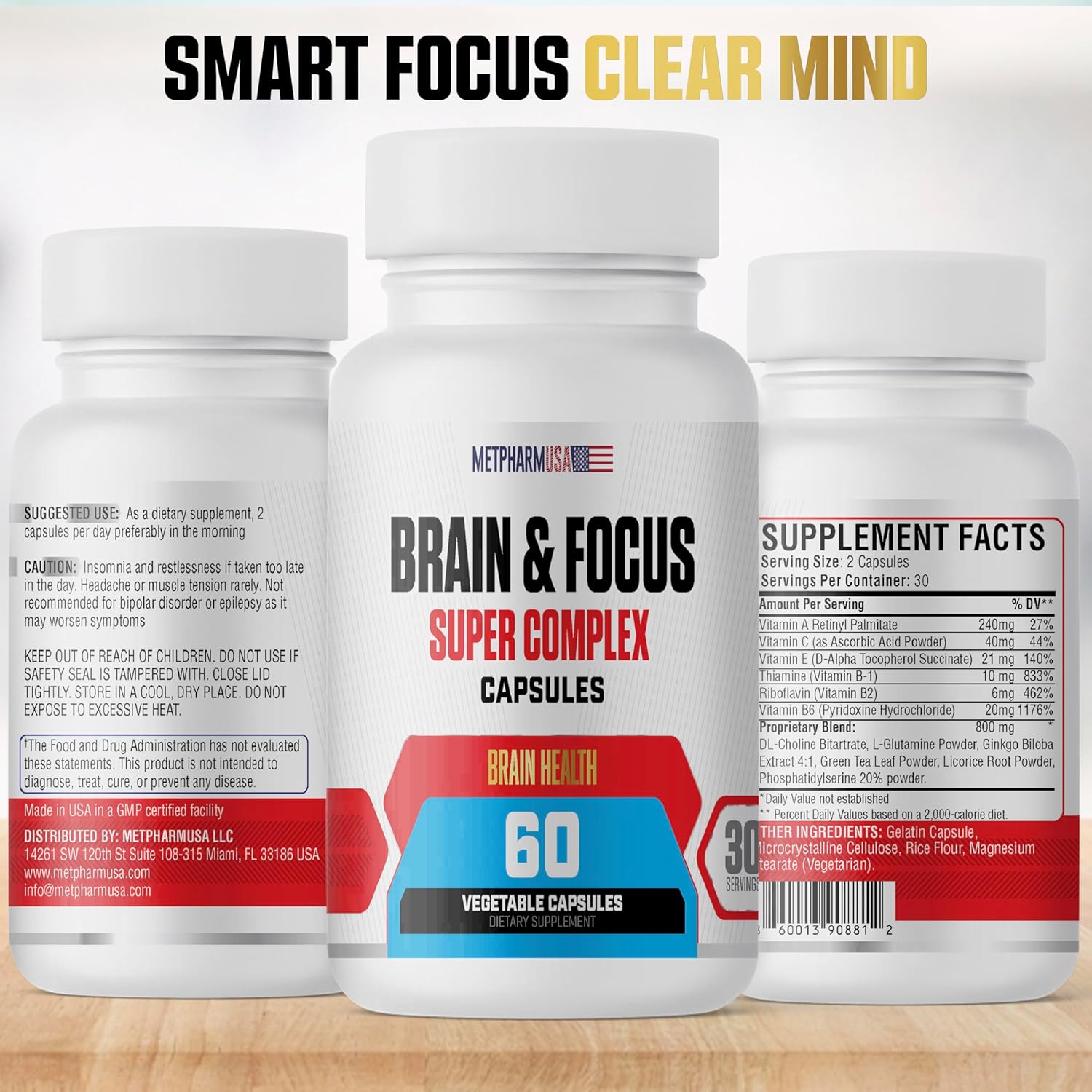 Brain & Focus Nootropic Super Complex Supplement for Brain Support and Performance, Improved Focus Memory and Mental Performance - Image 2