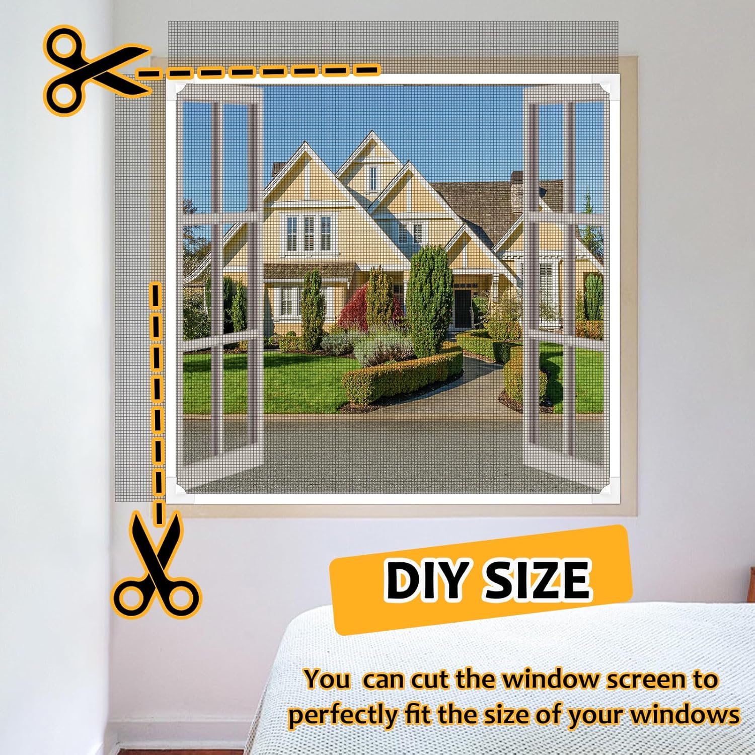 Magnetic Window Screen, Adjustable DIY 23x32in Window Screen Replacement, White Frame Gray Fiberglass Mesh, No Drilling Easy Cut-to-Fit for Sliding/Swing/Top-Hung, Fits Wood/Iron/PVC Frames