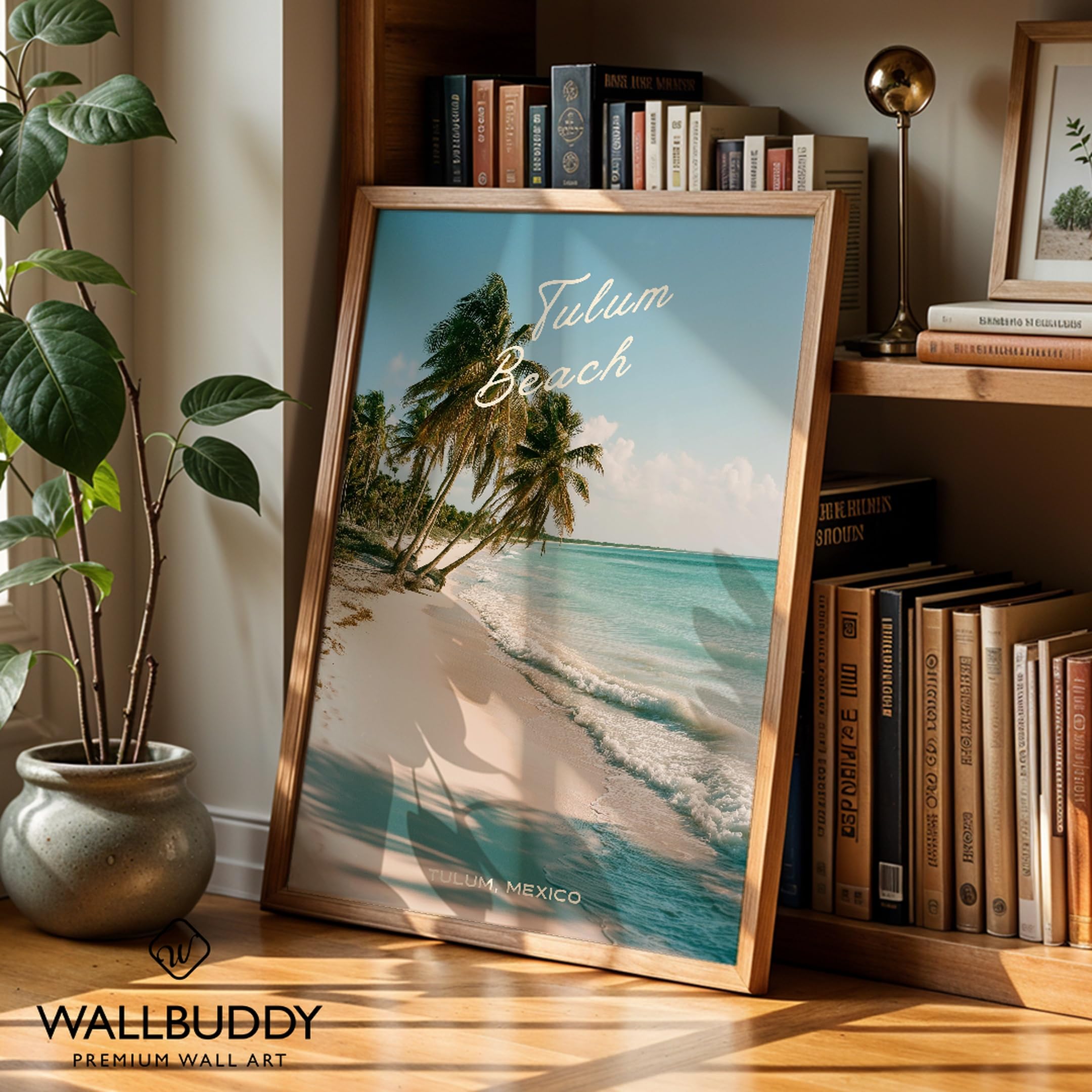WallBUddy Tropisches Strand Wandkunstdruck | Tul (40 x 50 cm, Eichenrahmen)