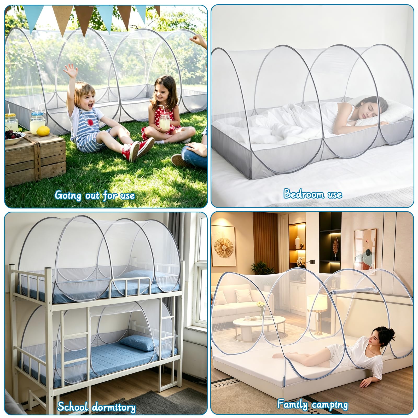 IIRC Moskitonetz Bett Reise – 190 x 90 x 90 cm Pop Up Moskitonetz für Bett, Camping & Zuhause, Faltbares Bettzelt mit Reißverschluss