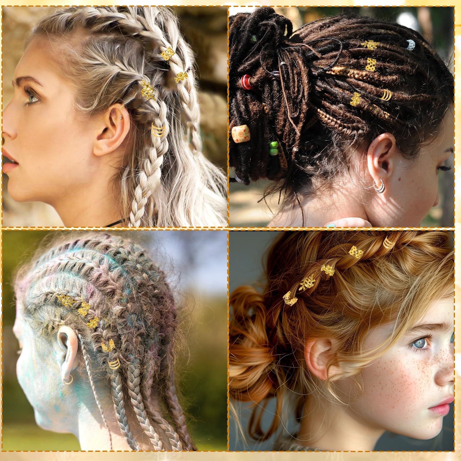 Ouligay Joyería para el Cabello 60 Piezas, Adornos Dorados para Trenzas, Anillos de Cabello Dorados, Accesorio Pirata