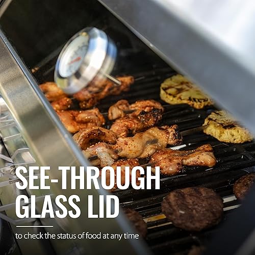 Miniatura 4 de Parrilla de gas propano de 4 quemadores con quemador lateral, parrilla estilo gabinete con ventana de visualización de vidrio, rejilla de hierro