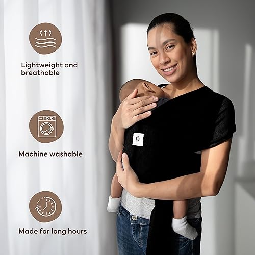 Miniatura 5 de ELDOMA Portabebés negro Eslinga ligera y transpirable para bebé, portabebés manos libres, portabebés para recién nacido, bebé