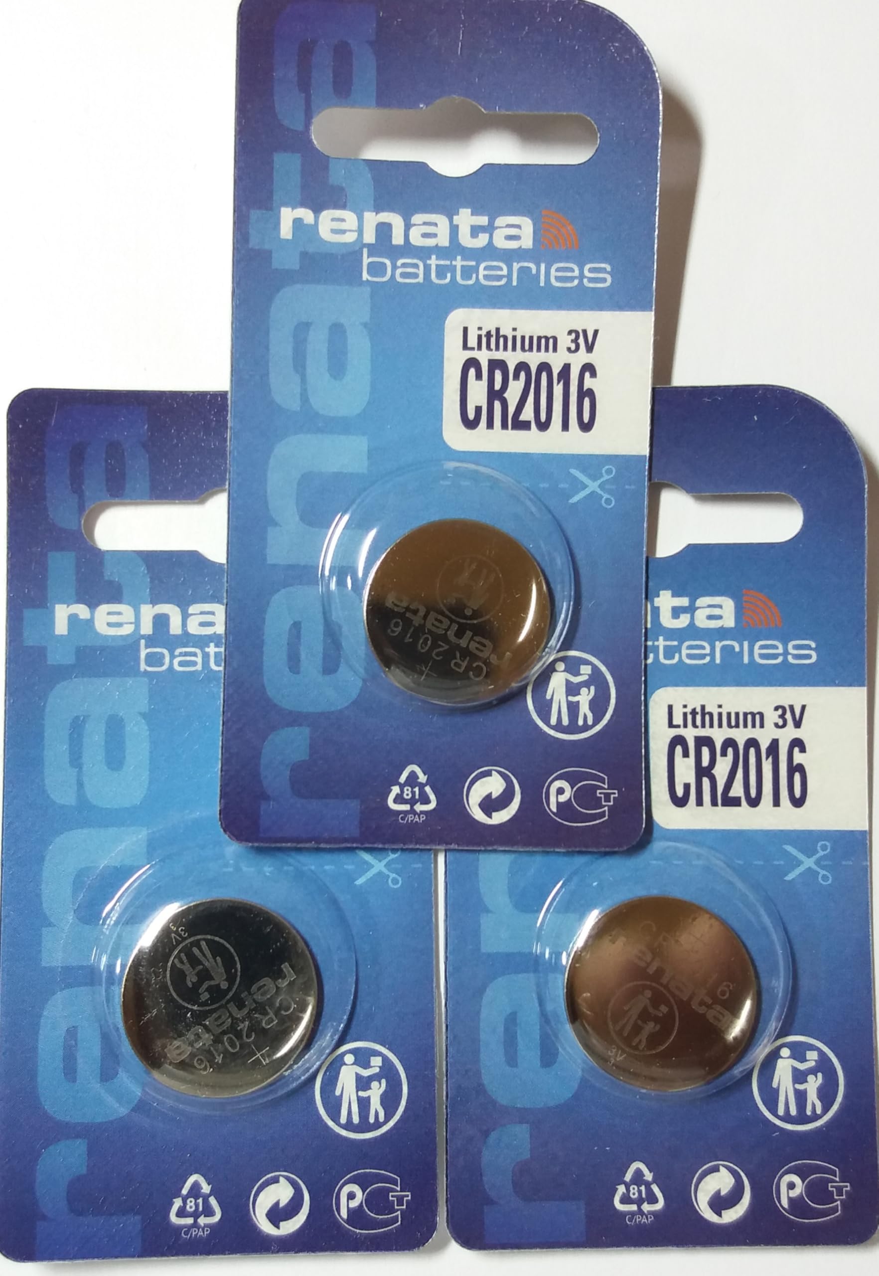 Renata CR2016 Lithium Knopfzelle – 3V, 3er Pack, Für Uhren & Kleingeräte