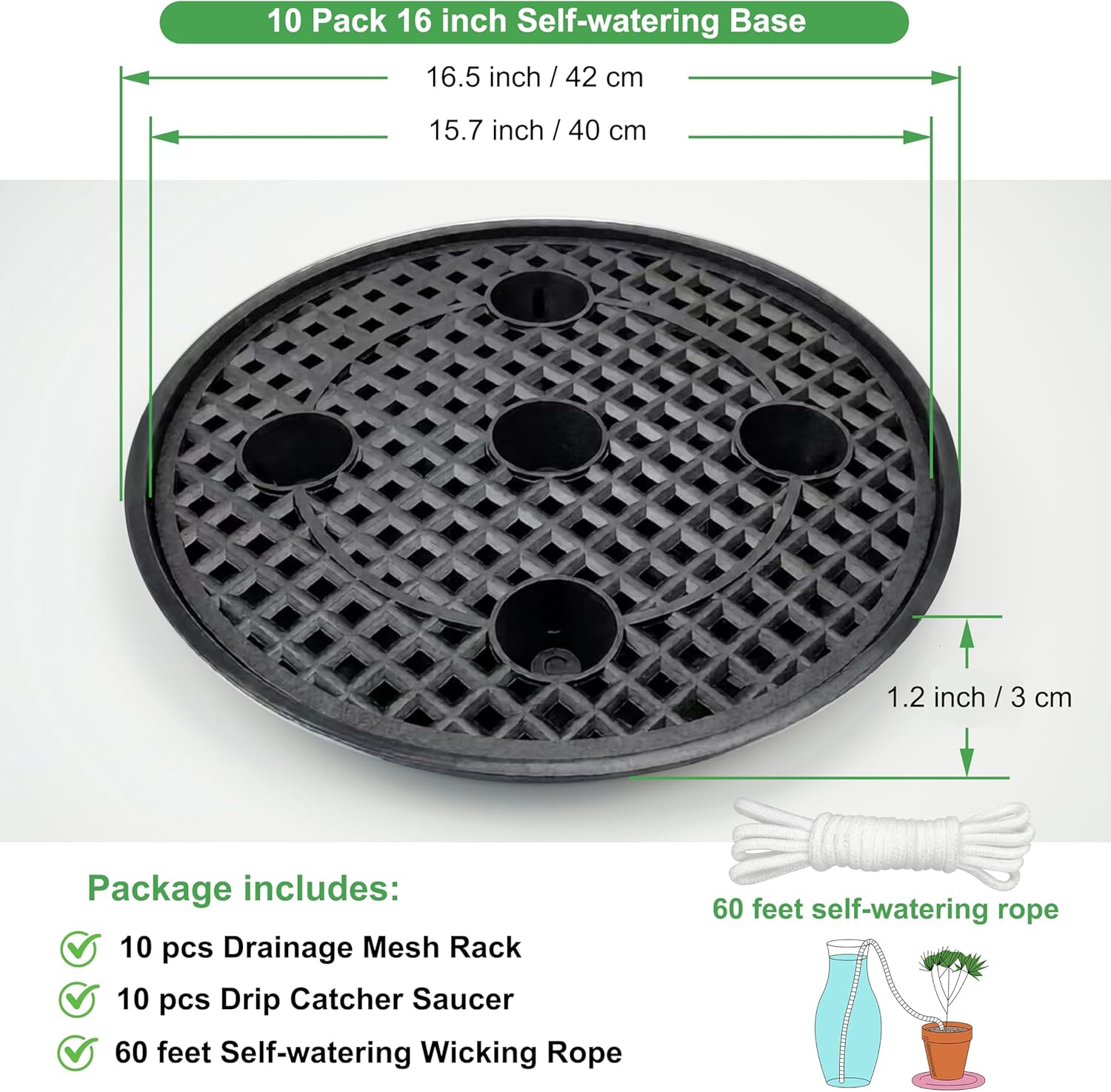 10 Pack 16 inch Self Watering Base for Fabric Grow Bag, Self-watering Plastic Elevated Plant Saucer Stand,Automatic Watering Tray for Non-woven Planter Flower Pot Growth Tent Greenhouse Indoor Outdoor